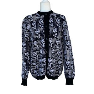 Vintage Jacar Striped Sweater with Rose Print